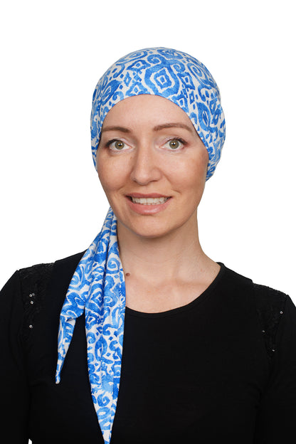 Aquanova Cancer Wrap n Twist Hat - Blue - Kaus Hats3