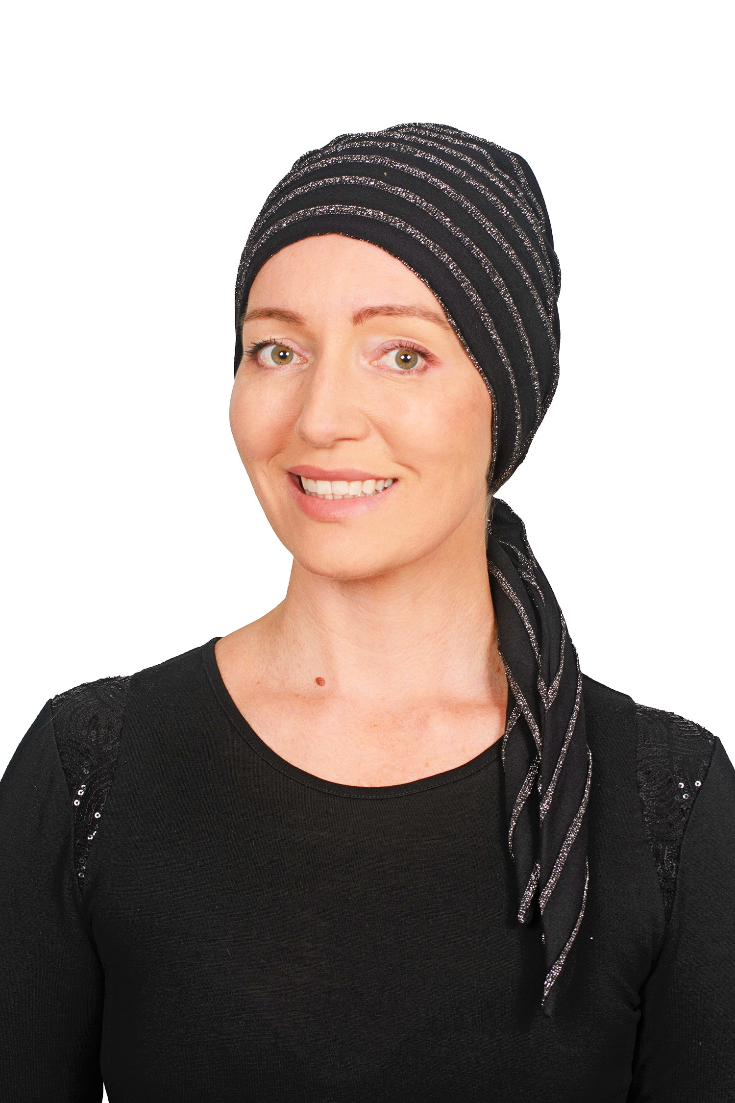 Black Sparkle Cancer Wrap Hat - Black - Kaus Hats