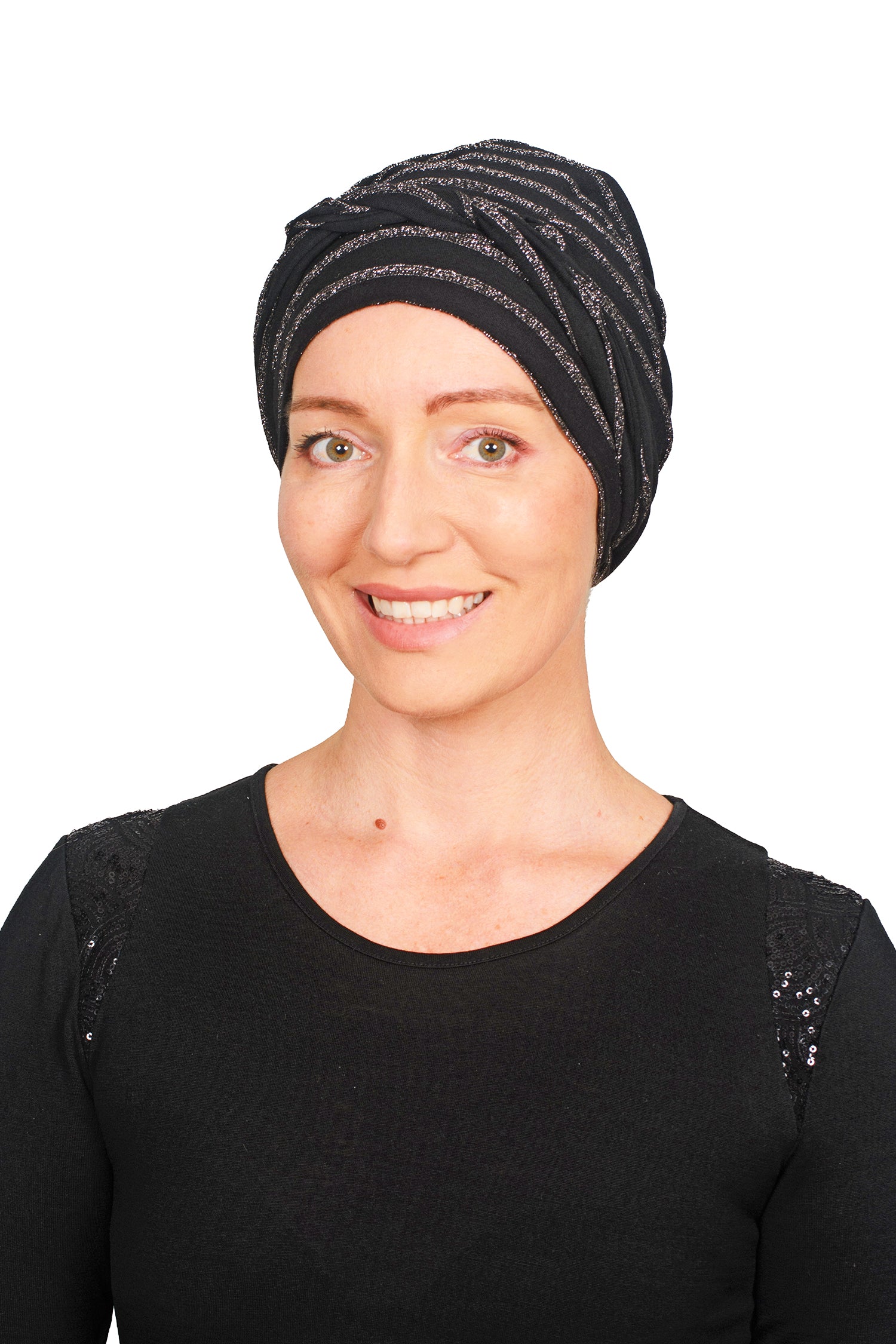 Black Sparkle Cancer Wrap Hat - Black - Kaus Hats1