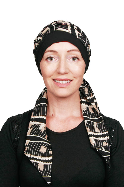 Elle Cancer Scarf Hat - Black - Kaus Hats