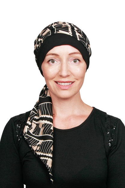 Elle Cancer Scarf Hat - Black - Kaus Hats1