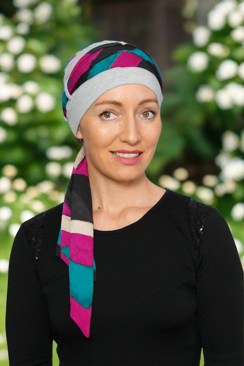 Gem Cancer Scarf Hat - Silver - Kaus Hats1