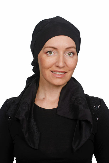 Glam Cancer Scarf and Scrunchie - Black - Kaus Hats