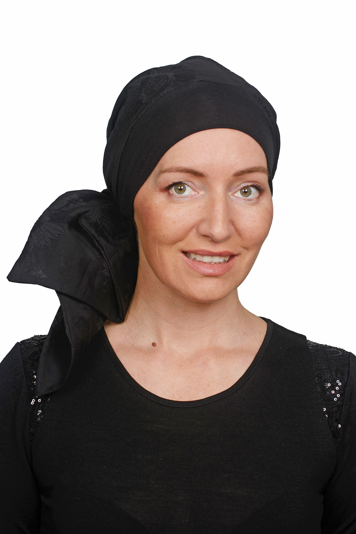 Glam Cancer Scarf and Scrunchie - Black - Kaus Hats2