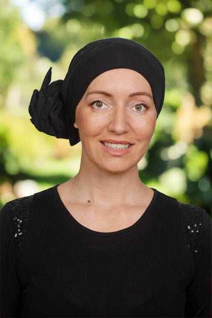 Glam Cancer Scarf and Scrunchie - Black - Kaus Hats3