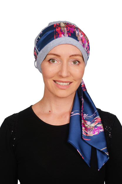 Isla Cancer Scarf Hat - Silver Blue - Kaus Hats1