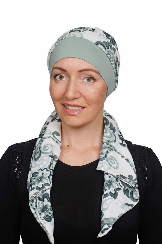 Meadow Cancer Scarf and Scrunchie - Green - Kaus Hats