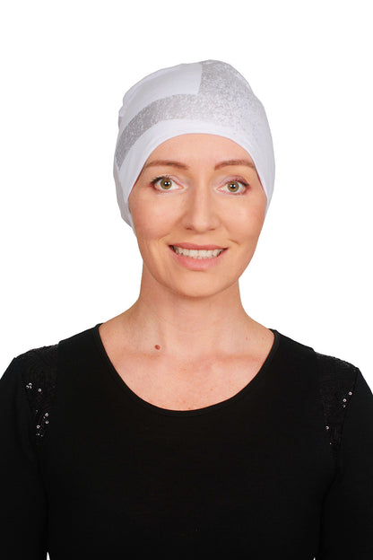 Metallic Cancer Nightcap - White Silver - Kaus Hats