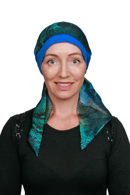 Mirage Cancer Scarf Hat - Blues, Greens - Kaus Hats