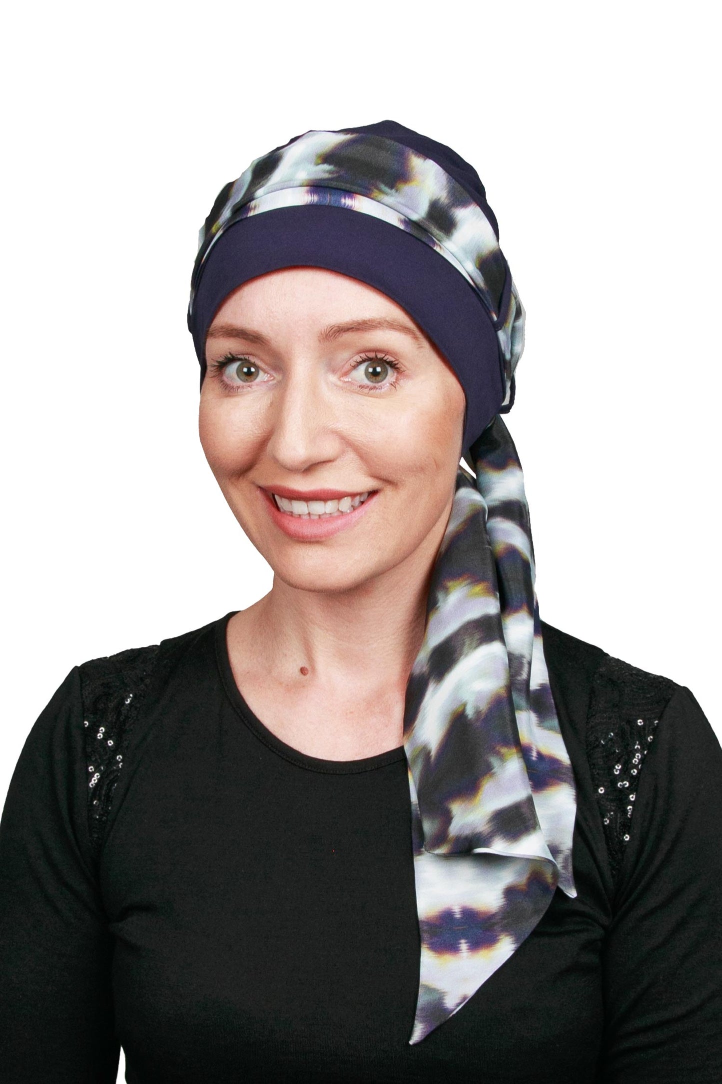 Mirror Cancer Scarf Hat - Print blue 1 - Kaus Hats