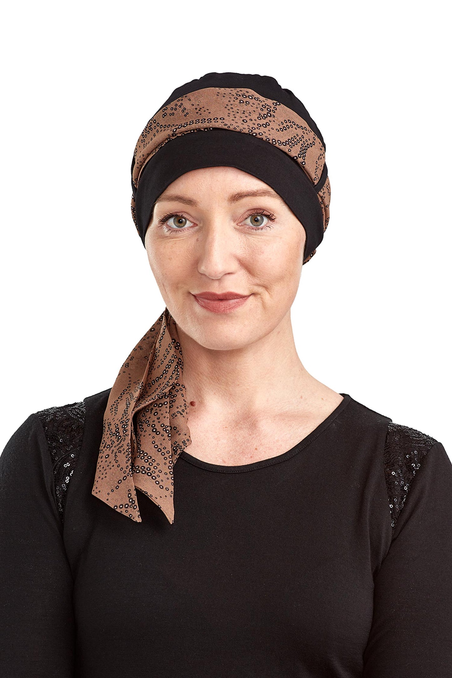 Pandora Cancer Scarf Hat - Black Brown 1 - Kaus Hats