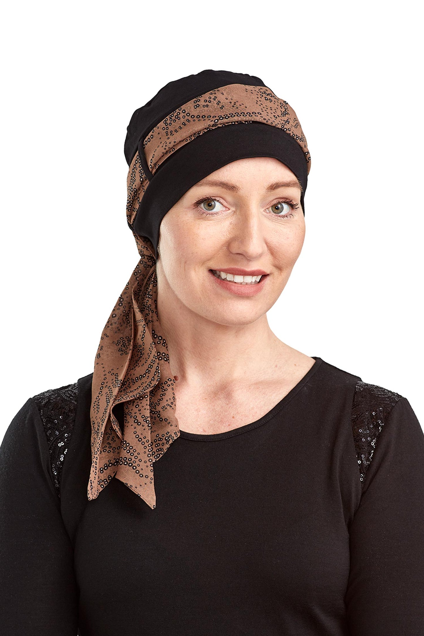 Pandora Cancer Scarf Hat - Black Brown 2 - Kaus Hats