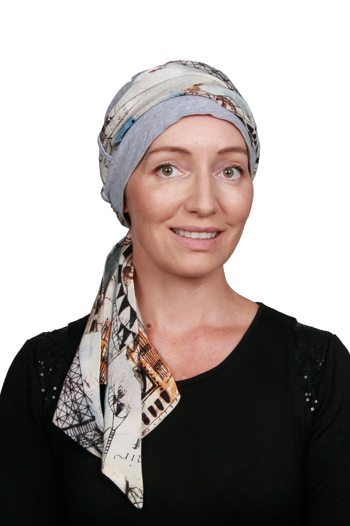 Paris Cancer Scarf Hat - Silver - Kaus Hats1