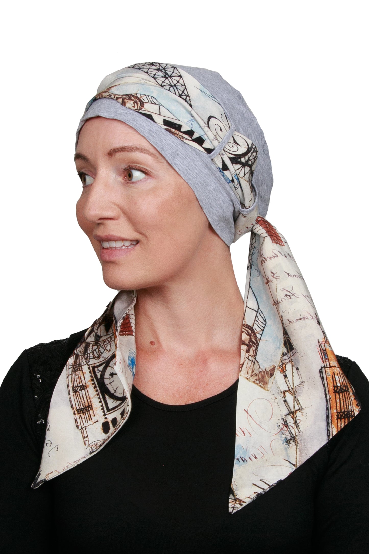 Paris Cancer Scarf Hat - Silver - Kaus Hats2