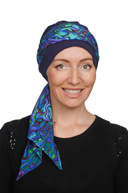 Paua Cancer Scarf n Cap Hat - Ink - Kaus Hats