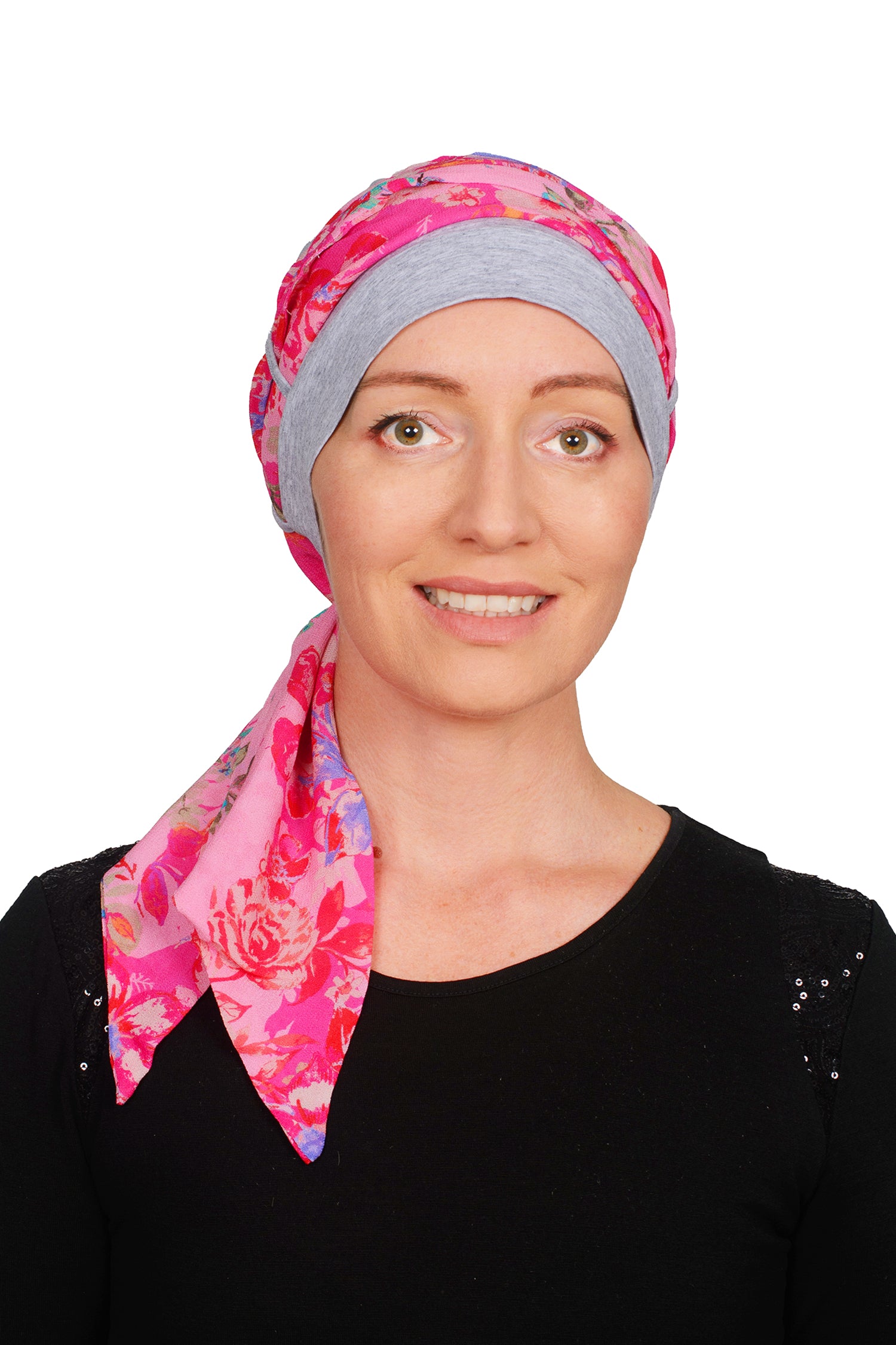 Rosabella Cancer Scarf Hat - Silver Pink - Kaus Hats1