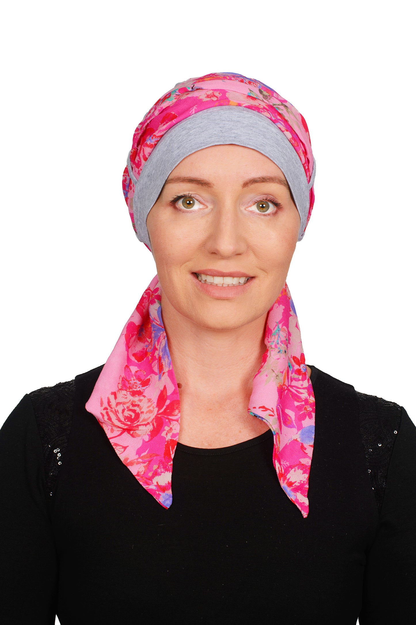 Rosabella Cancer Scarf Hat - Silver Pink - Kaus Hats