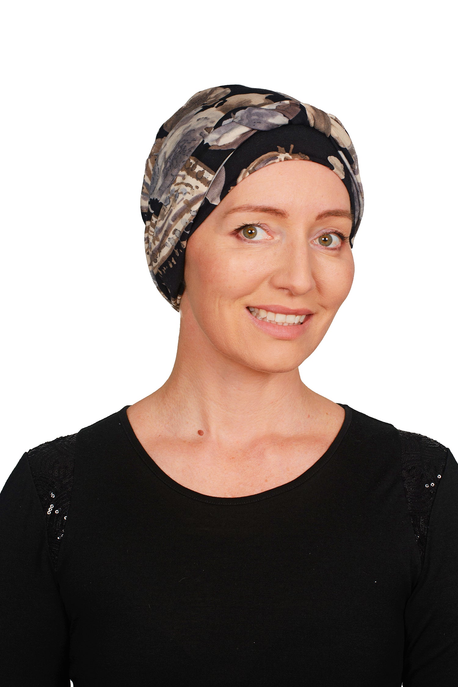 Rosie Cancer Wrap Hat - Black - Kaus Hats1