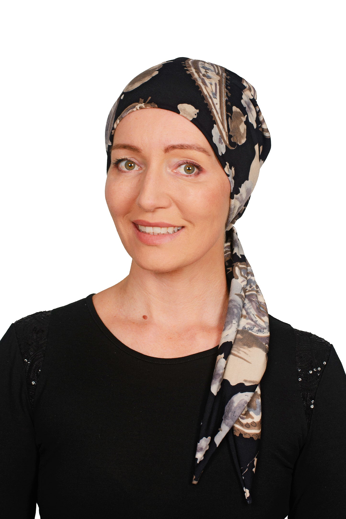 Rosie Cancer Wrap Hat - Black - Kaus Hats2