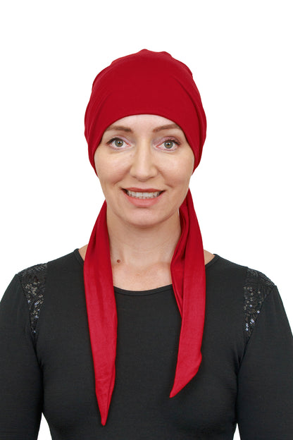 Ruby Cancer Scarf Hat - Ruby Red - Kaus Hats 2