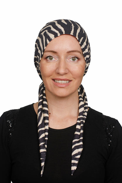 Savanna Cancer Wrap n Twist Hat - Beige Black - Kaus Hats