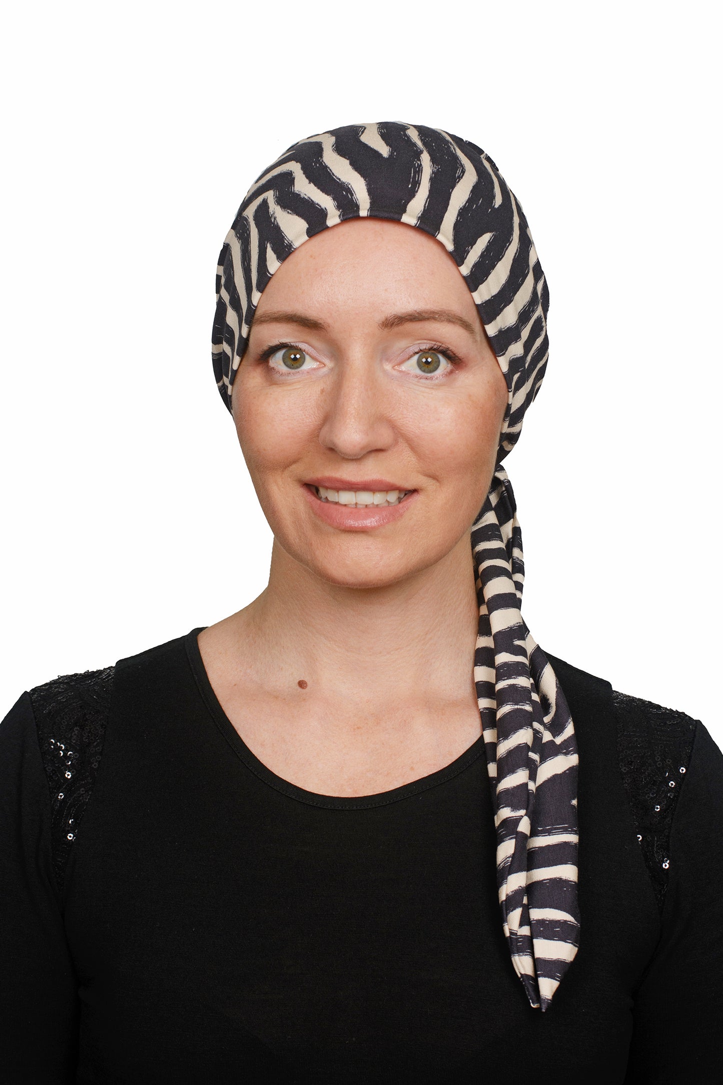 Savanna Cancer Wrap n Twist Hat - Beige Black - Kaus Hats1