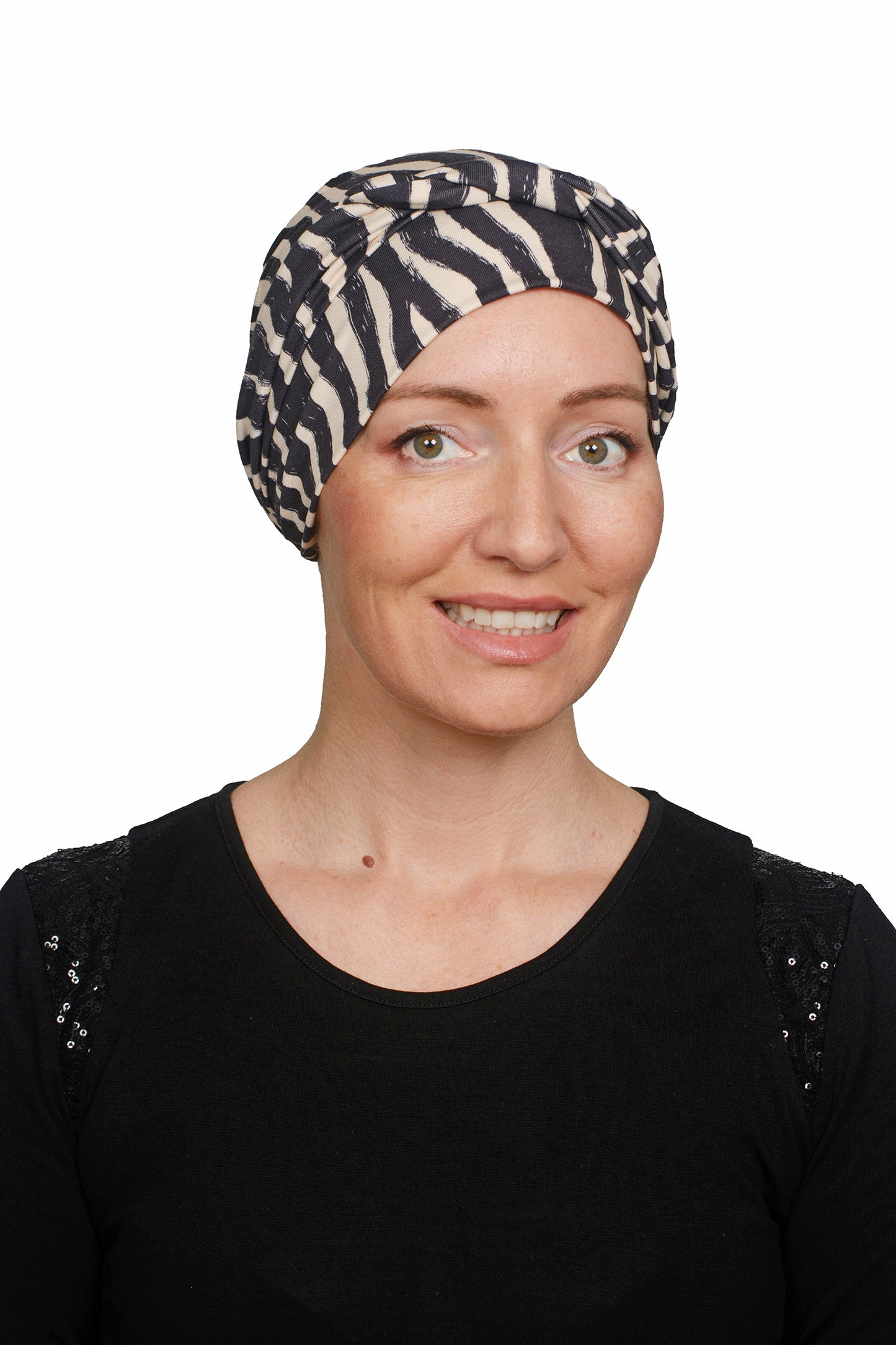 Savanna Cancer Wrap n Twist Hat - Beige Black - Kaus Hats2