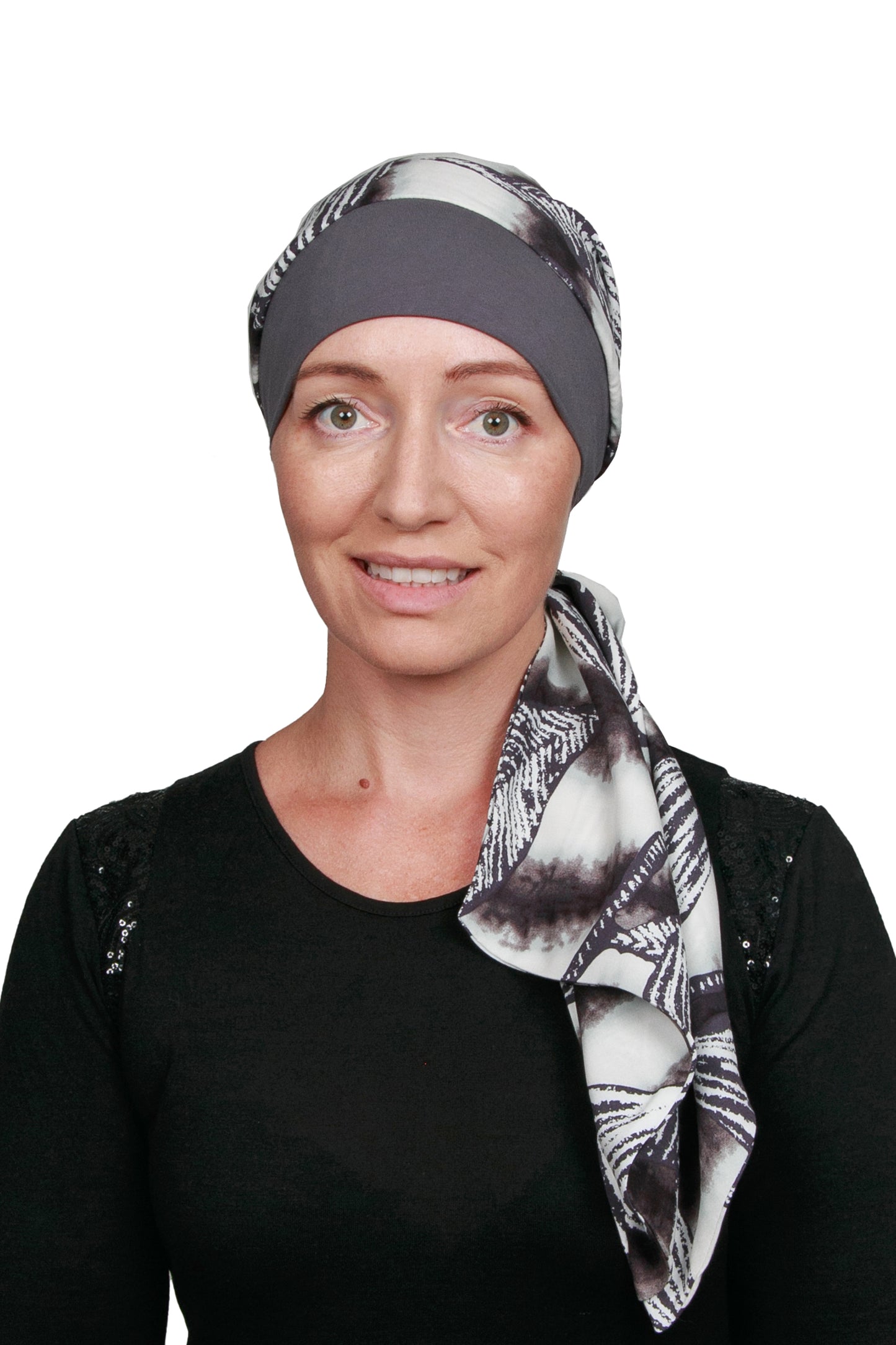 Shadow Cancer Scarf Hat - Grey - Kaus Hats1