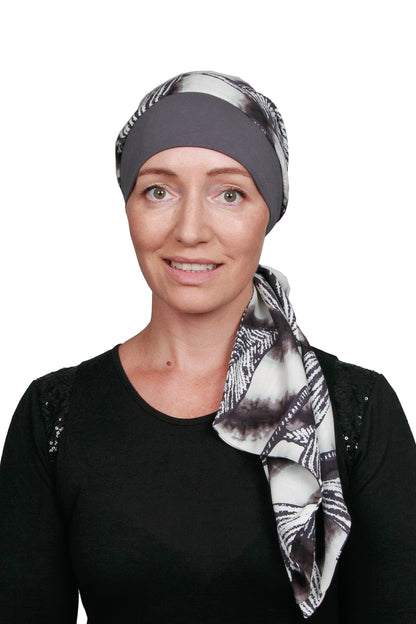 Shadow Cancer Scarf Hat - Grey - Kaus Hats1