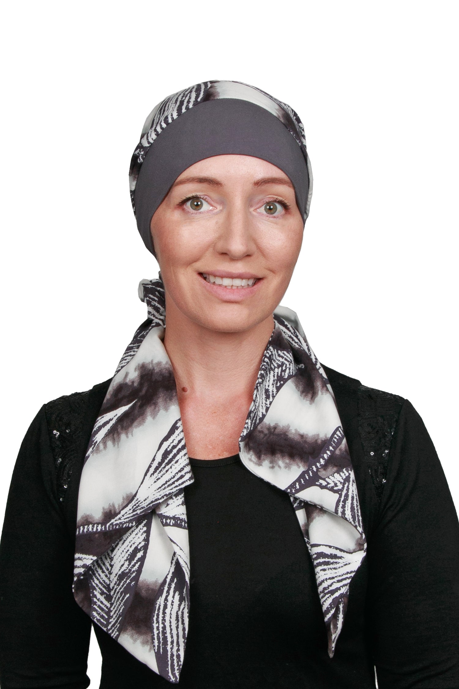 Shadow Cancer Scarf Hat - Grey - Kaus Hats2