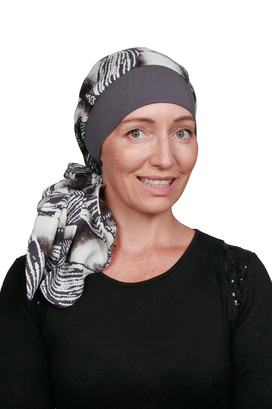 Shadow Cancer Scarf Hat - Grey - Kaus Hats