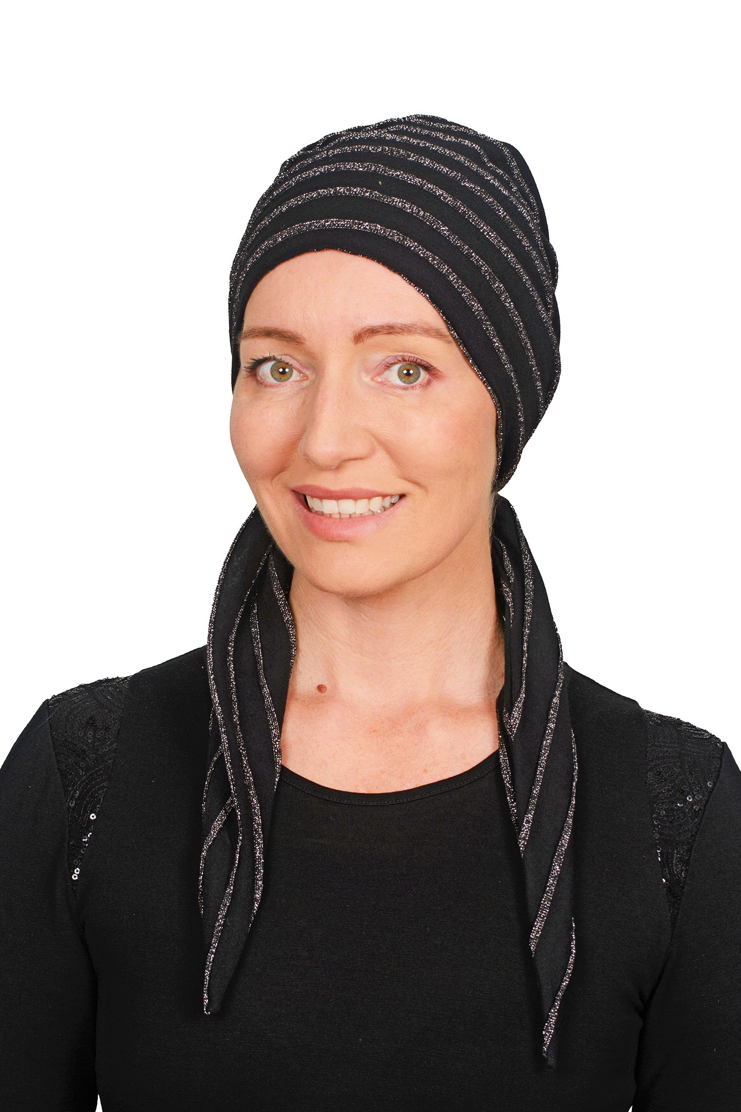 Black Sparkle Cancer Wrap Hat - Black - Kaus Hats2