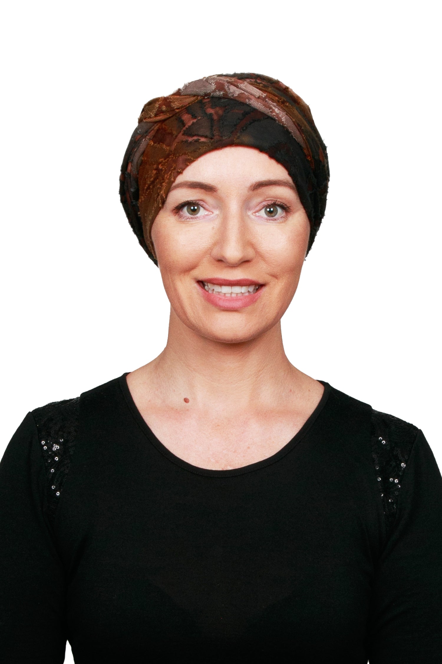 Truffle Wrap n Twist Cancer Hat - Brown 1- Kaus Hats