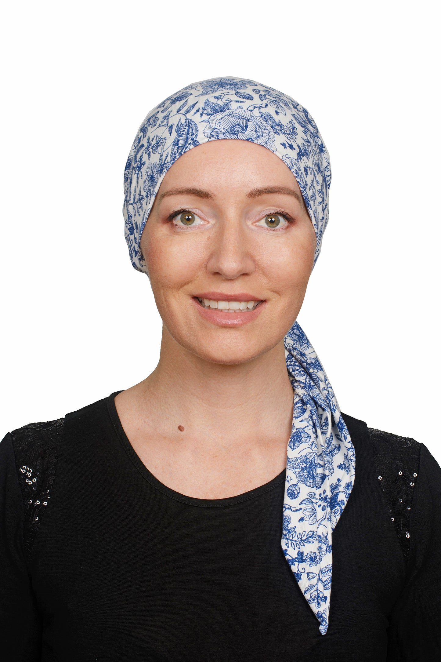 Vintage Blue Cancer Wrap n Twist Hat - Blue White - Kaus Hats