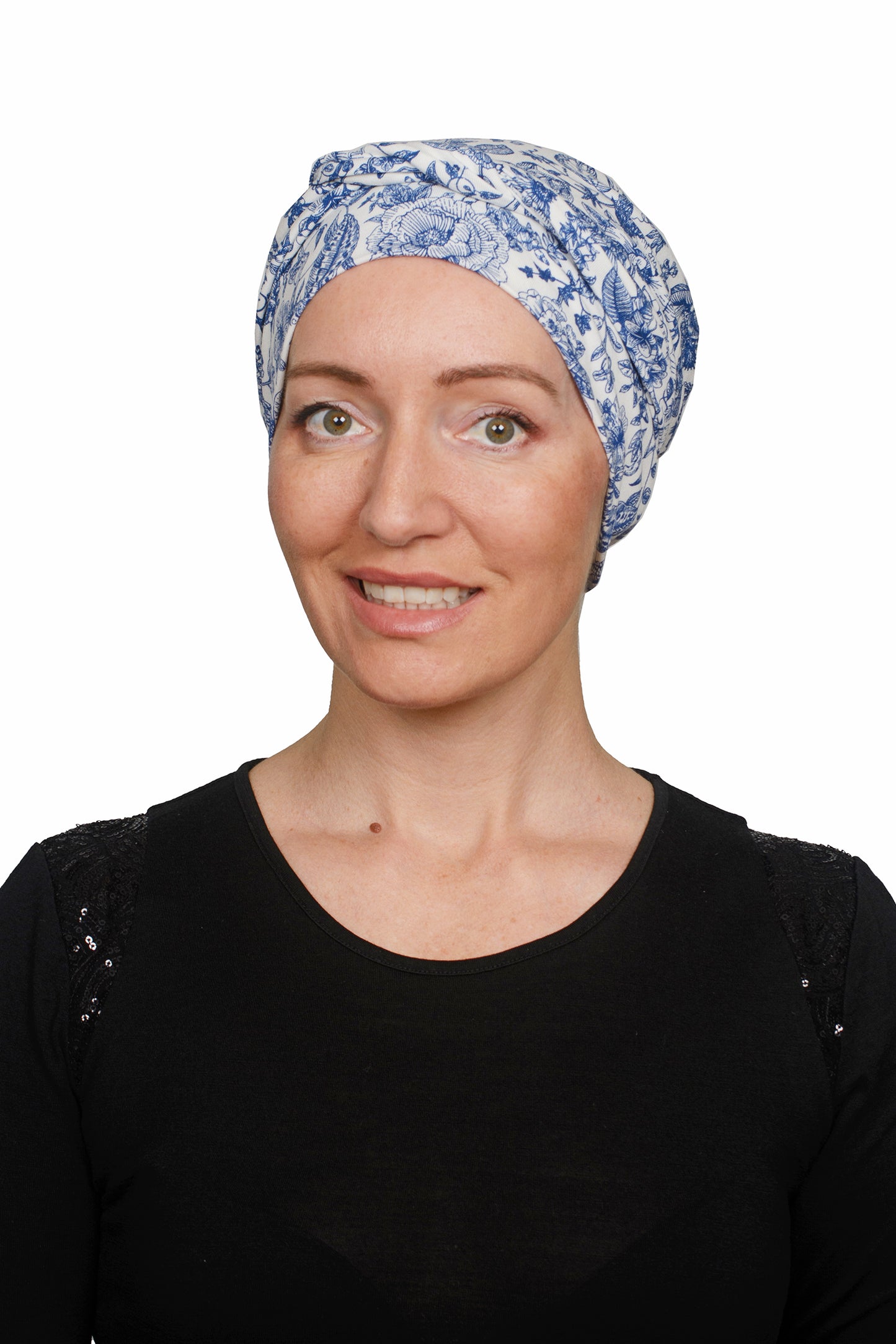 Vintage Blue Cancer Wrap n Twist Hat - Blue White - Kaus Hats1