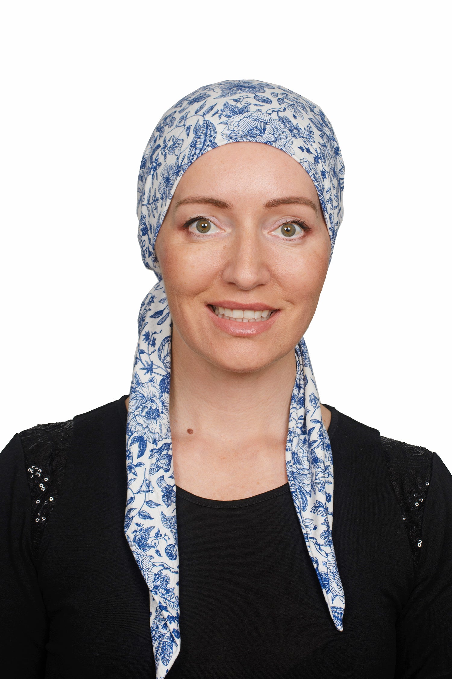 Vintage Blue Cancer Wrap n Twist Hat - Blue White - Kaus Hats2