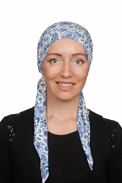 Vintage Blue Cancer Wrap n Twist Hat - Blue White - Kaus Hats2