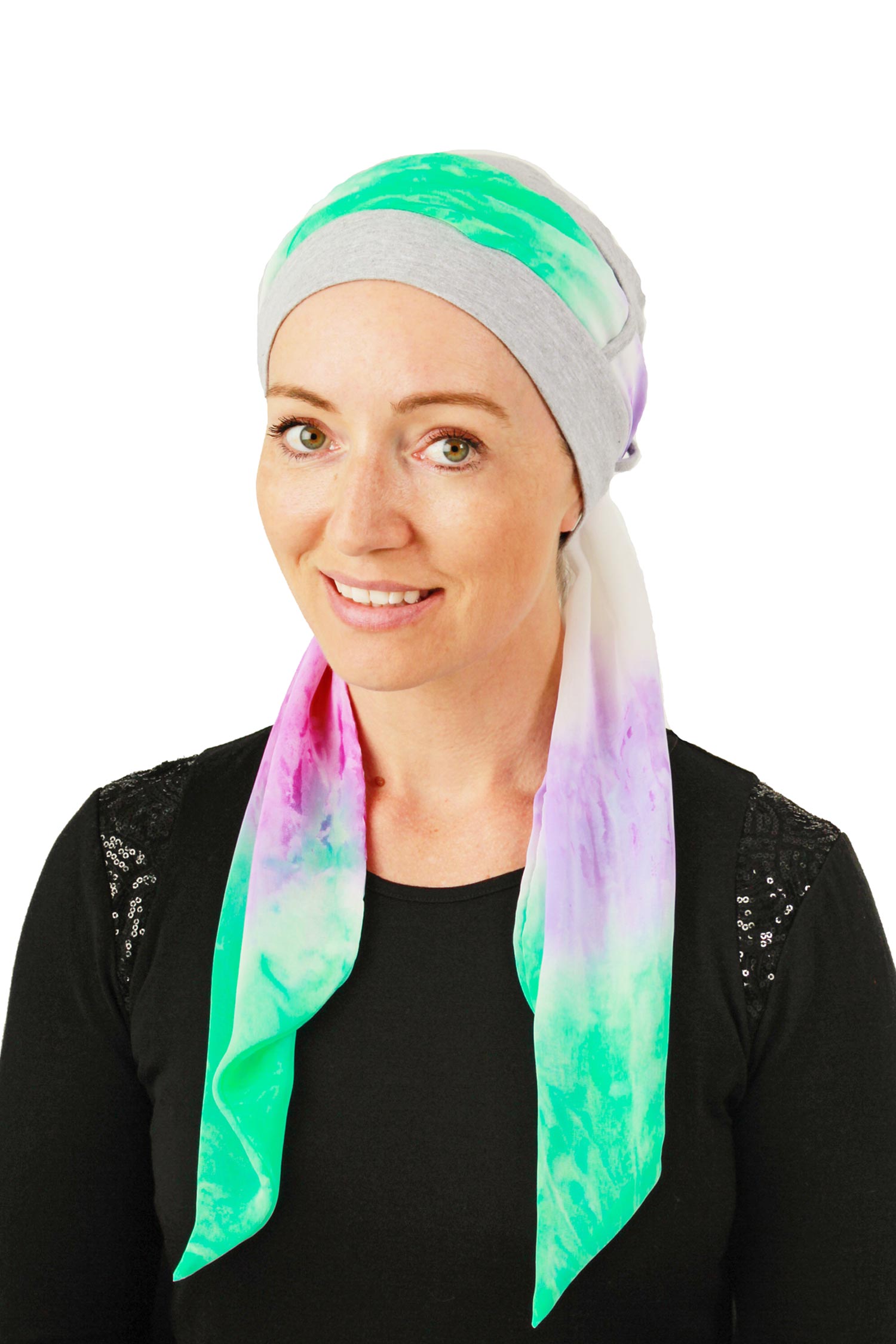 Spearmint Scarf Cancer Hat - Tie dye Green Purple Grey - Kaus Hats